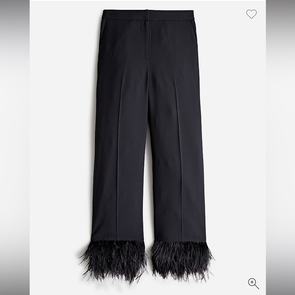 J. Crew Black Straight Leg Pants with Feather Trim